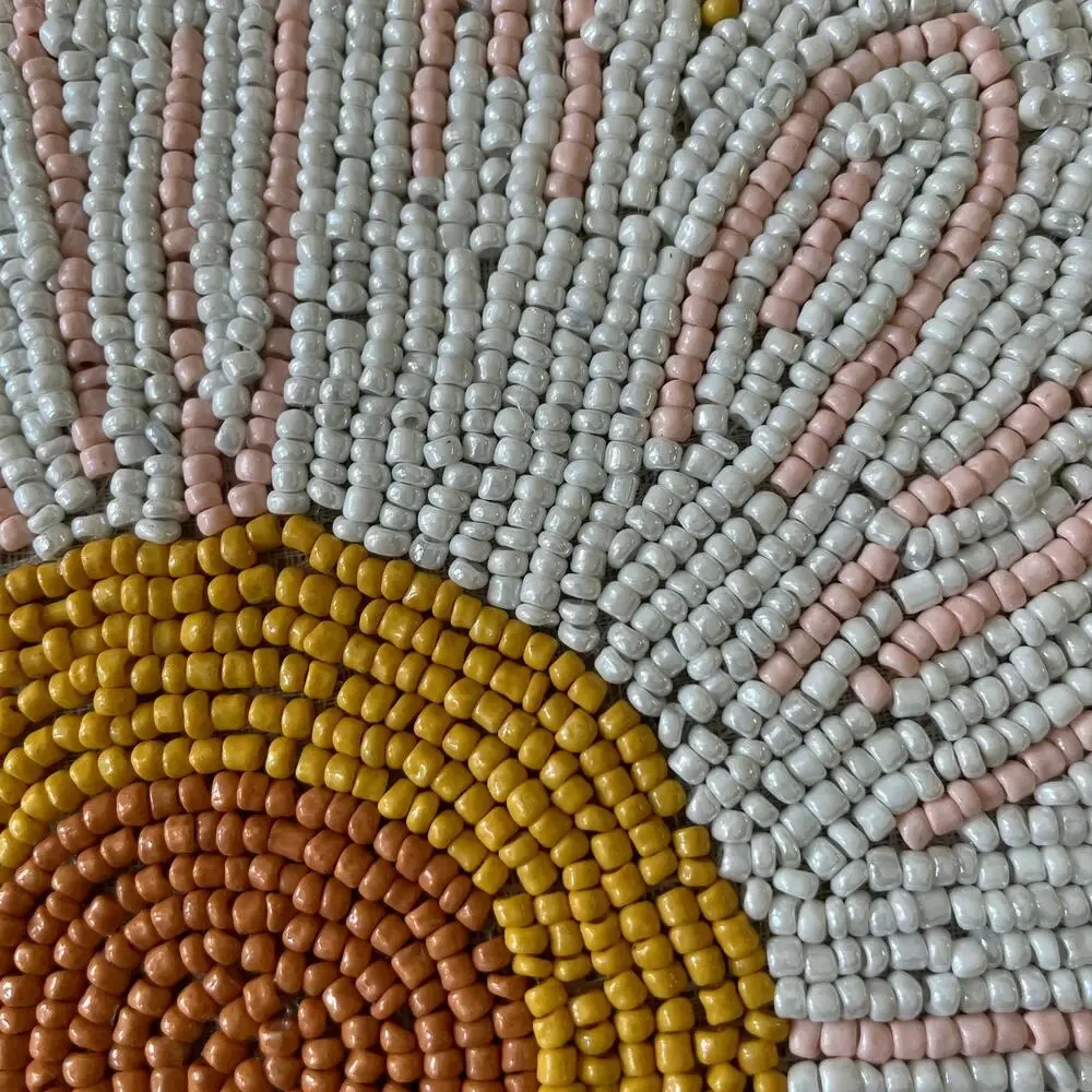 RACHEL ZOE Glass Hand Beaded Charger Placemat Bright Yellow & White Floral NEW